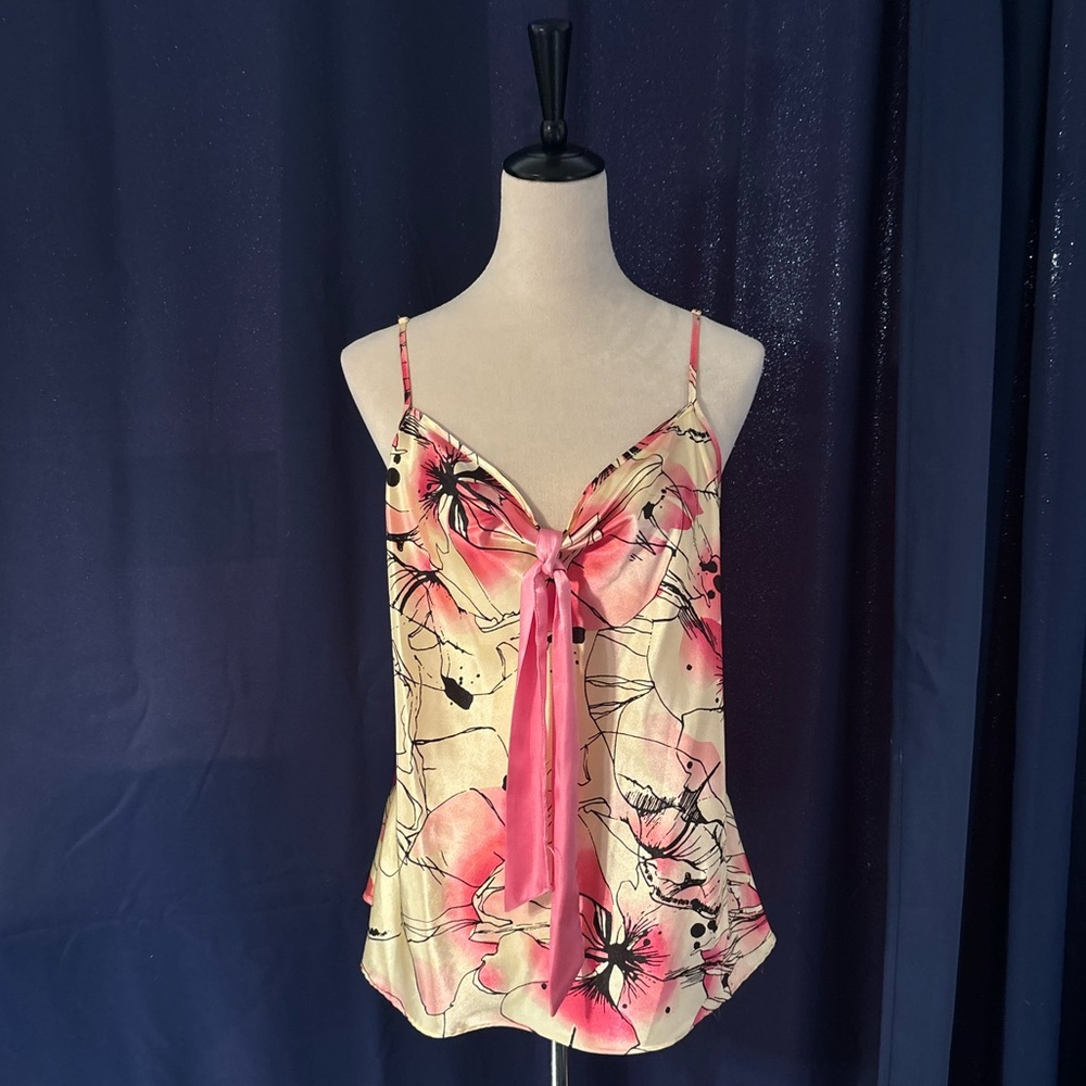 Floral PINK camisole lingerie top with a tie for a bow
